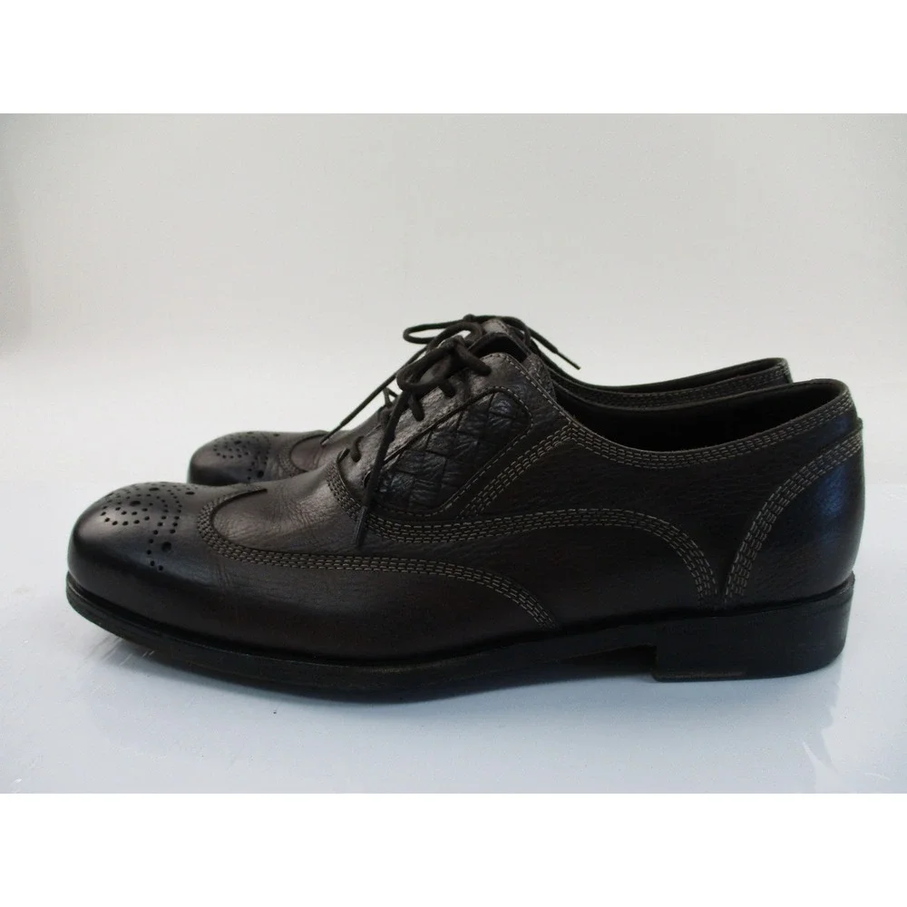 Bottega Veneta Oxford Mens 42 Brown Leather Wingtip Woven Brogue Made In Italy